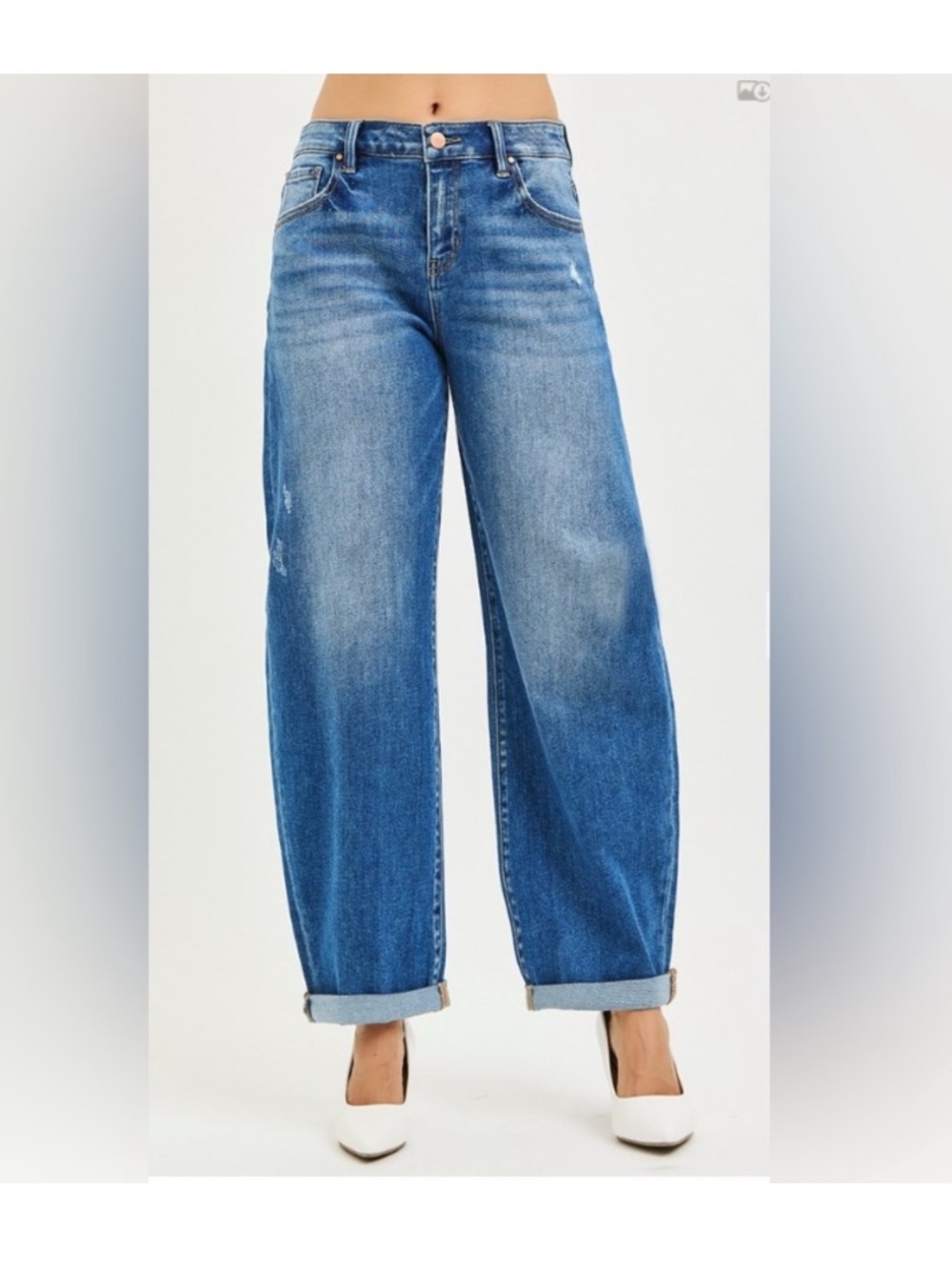 NWT Risen Los Angeles Classic Wide-Leg Jeans in Medium Blue 2XL Mid Rise Barrel